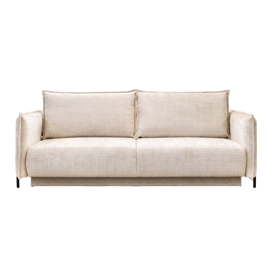 Canap&eacute; 3 places convertible avec coffre en tissu beige